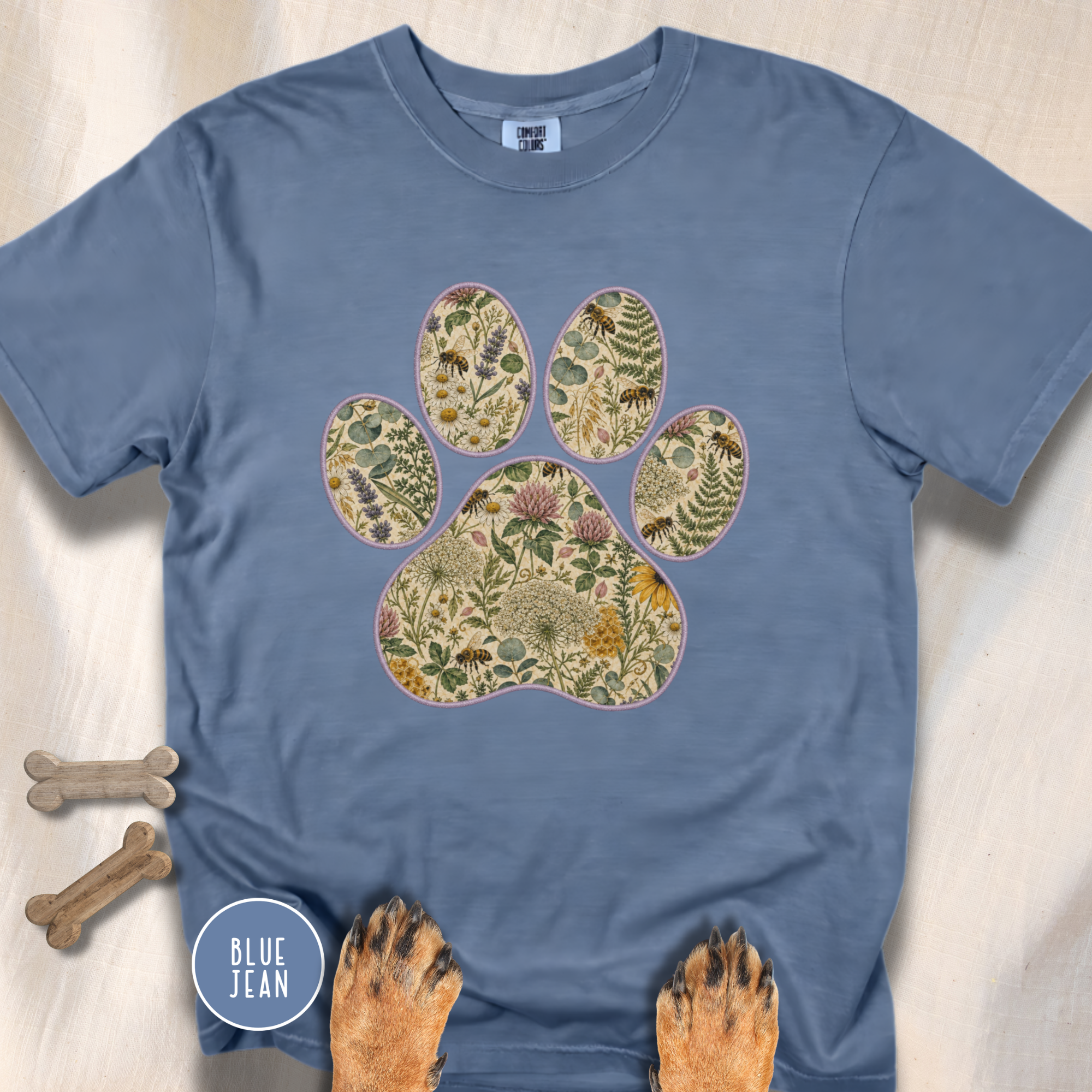 Honey Bee Vintage Botanical Dog Paw T-Shirt