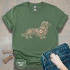 Long Haired Dachshund Floral T-shirt