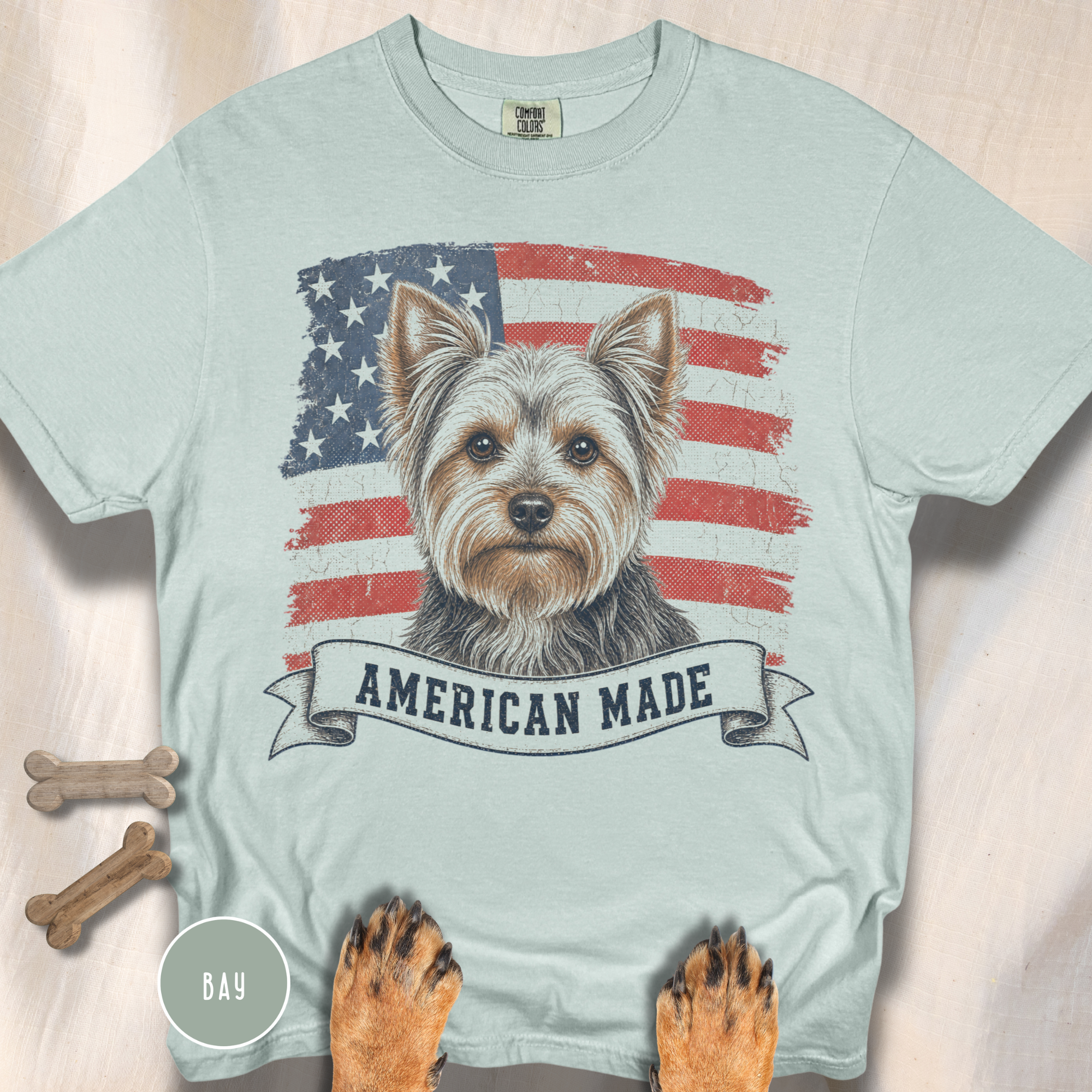 Yorkshire Terrier American Made USA flag T-shirt