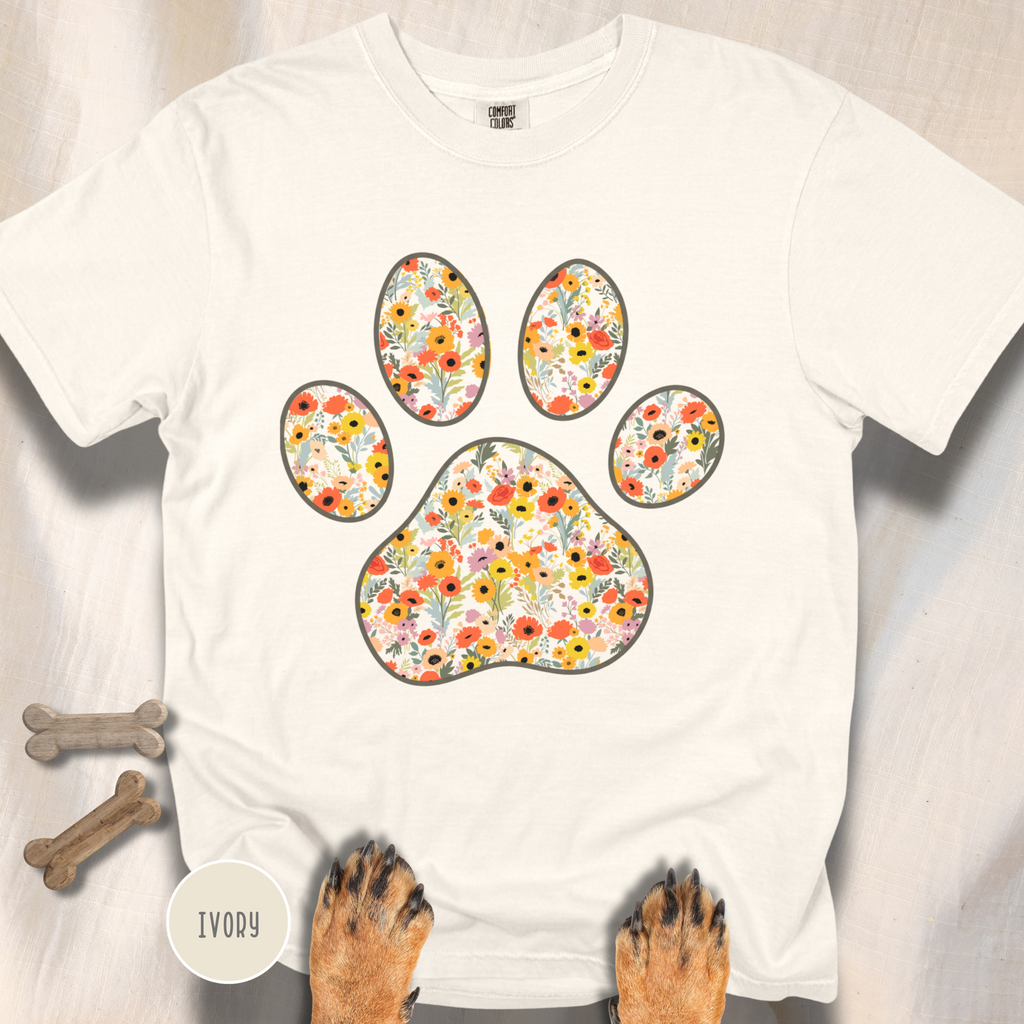 Fall Flowers Dog Paw T-shirt