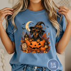 Dachshund in a Jack-o-Lantern T-shirt