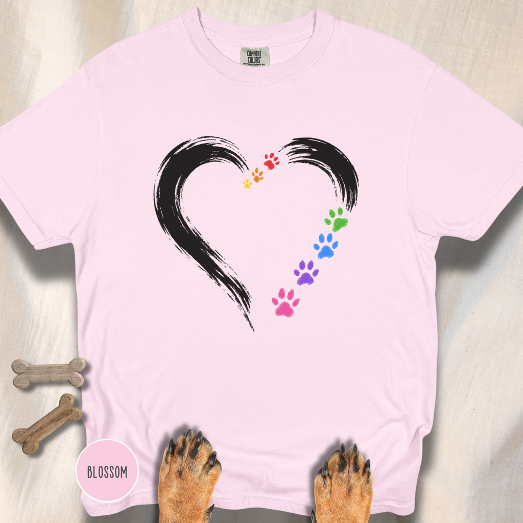 Pride Rainbow Paw Brushstroke Heart T-Shirt