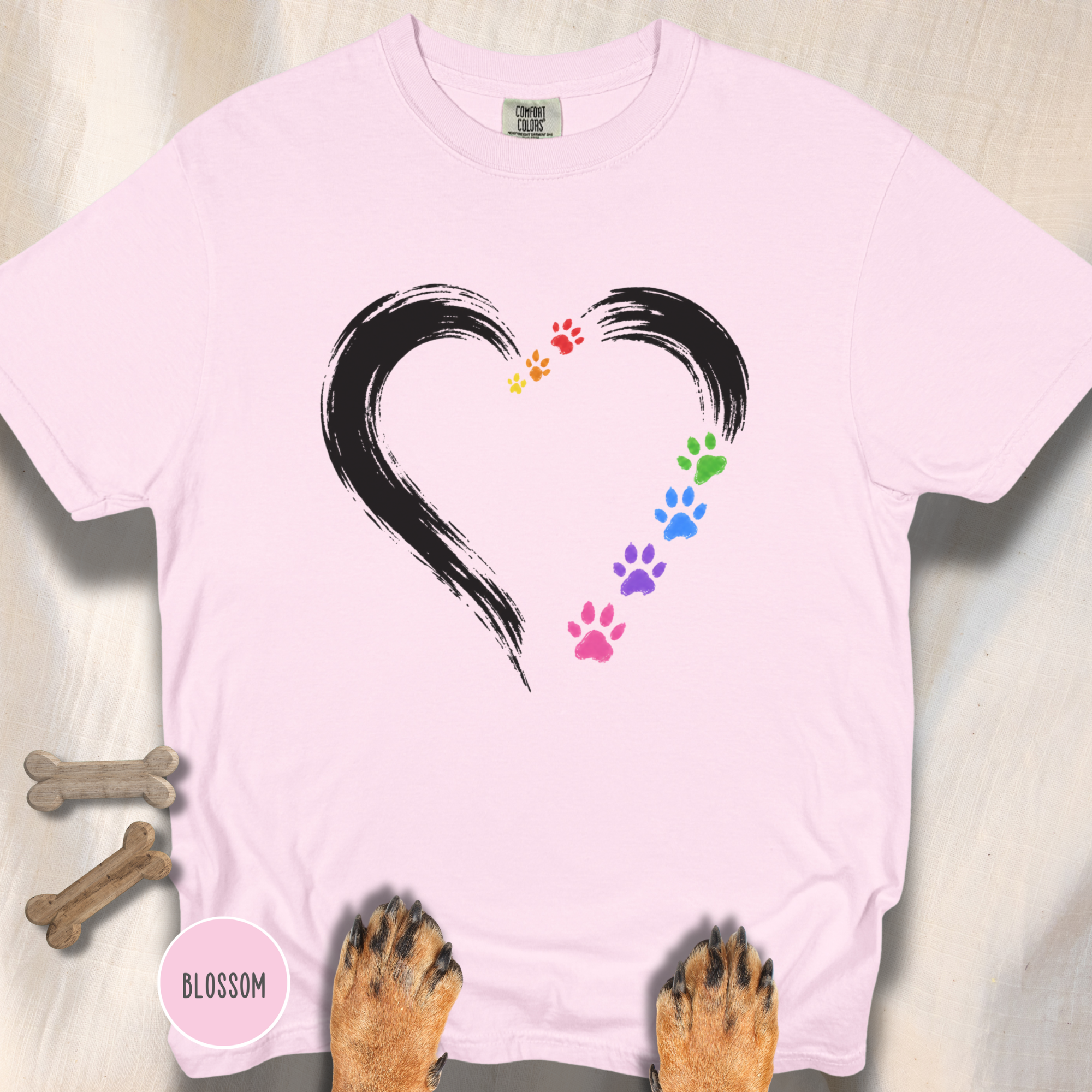 Pride Rainbow Paw Brushstroke Heart T-Shirt