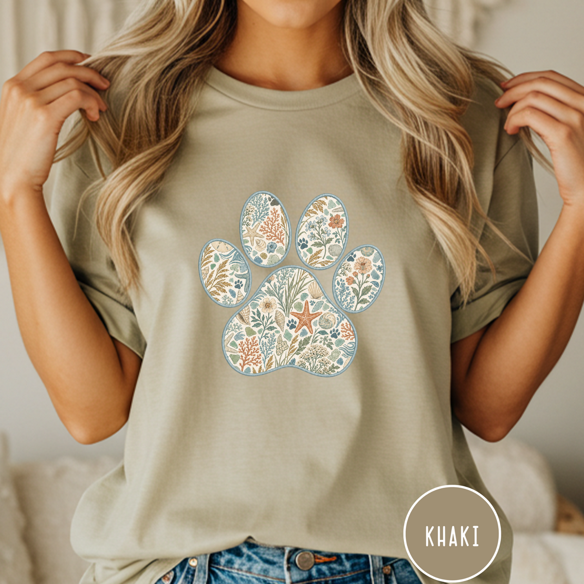 Coastal Seashore Vintage Botanical Dog Paw T-Shirt