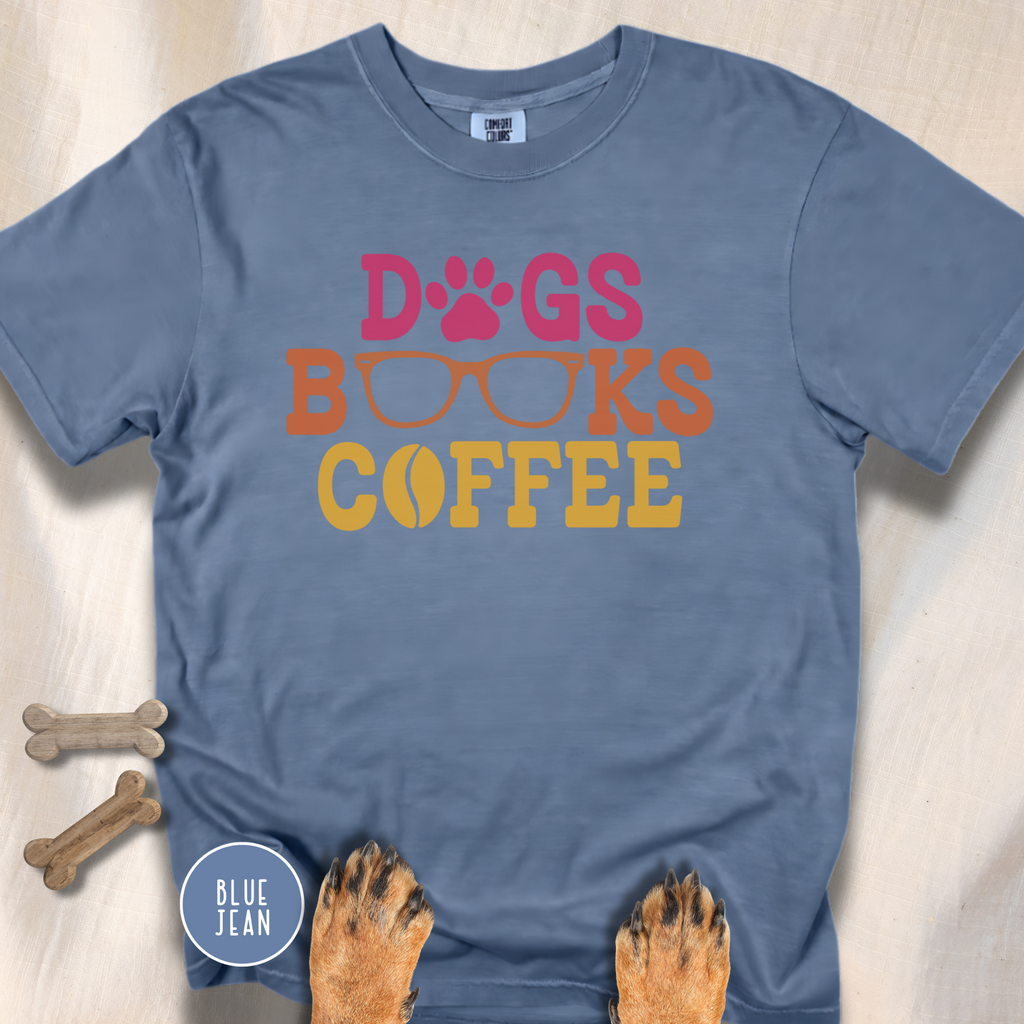 Dogs Books Coffee T-shirt