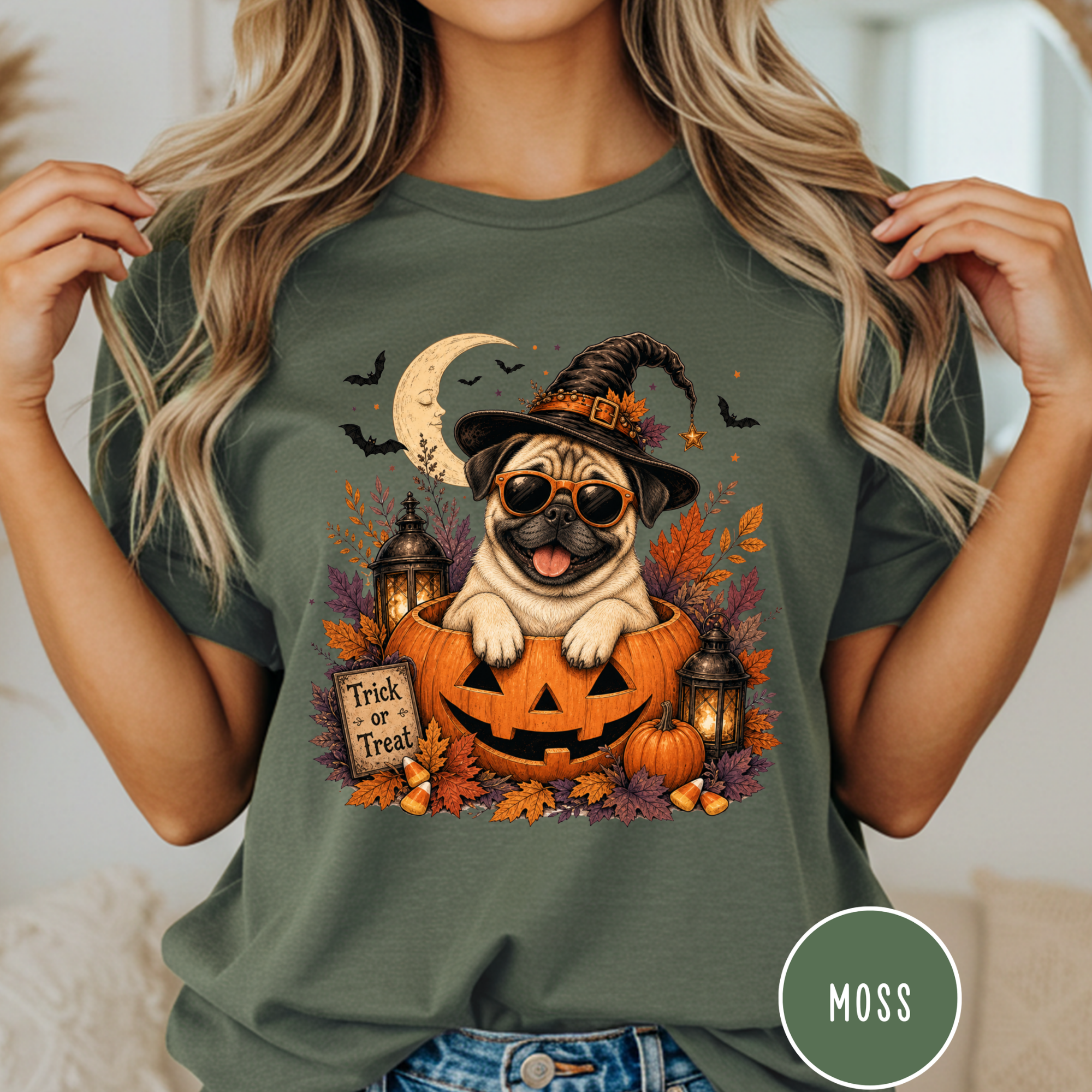 Pug in a Jack-o-Lantern T-shirt