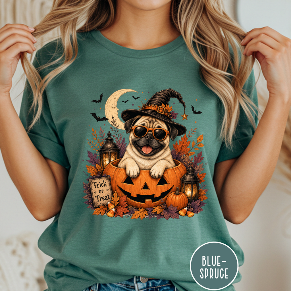 Pug in a Jack-o-Lantern T-shirt