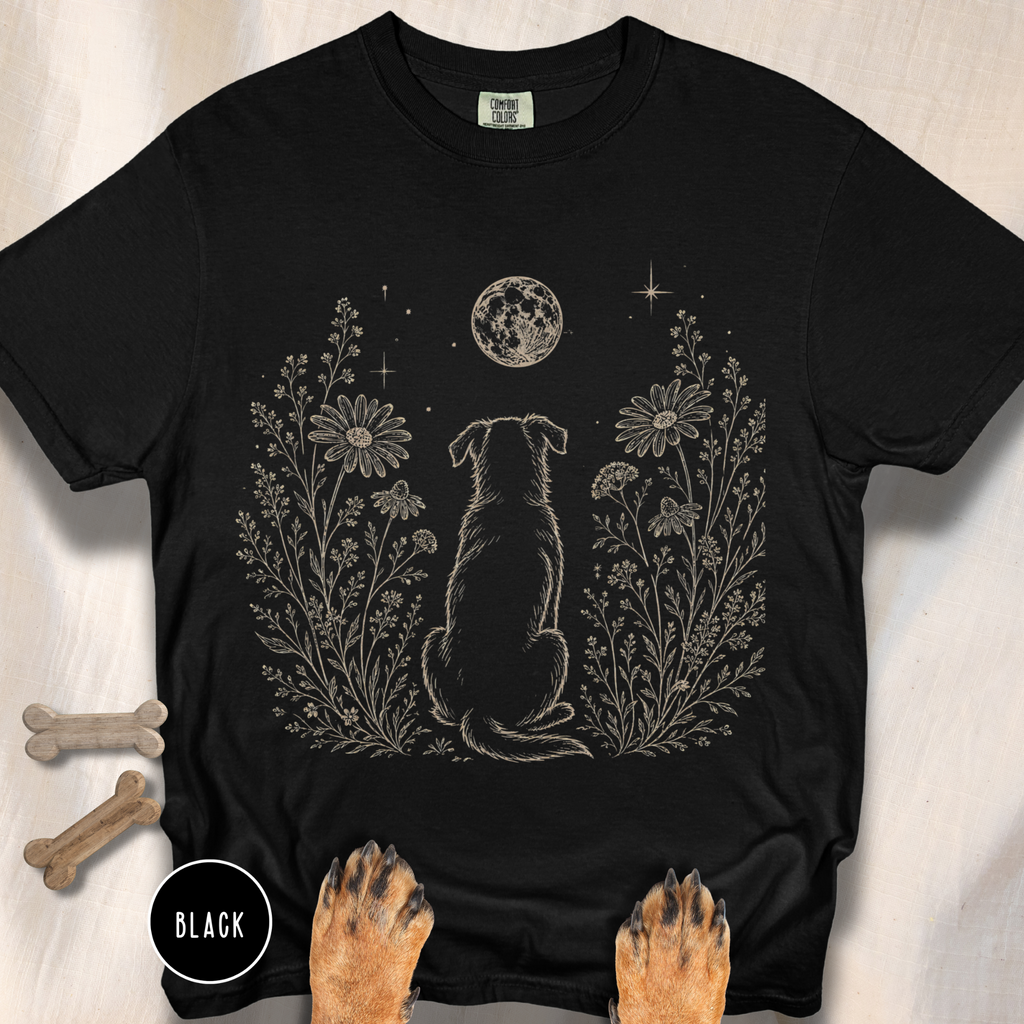 Dog in the Garden on a Moonlit Night T-shirt