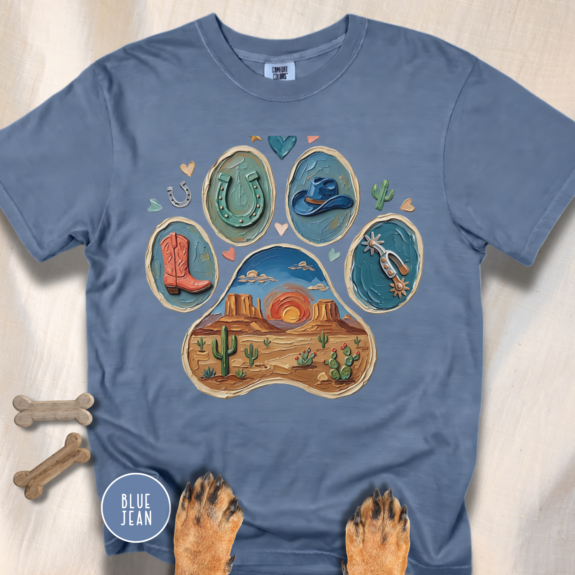 Western Desert Cowboy Paw Print T-Shirt