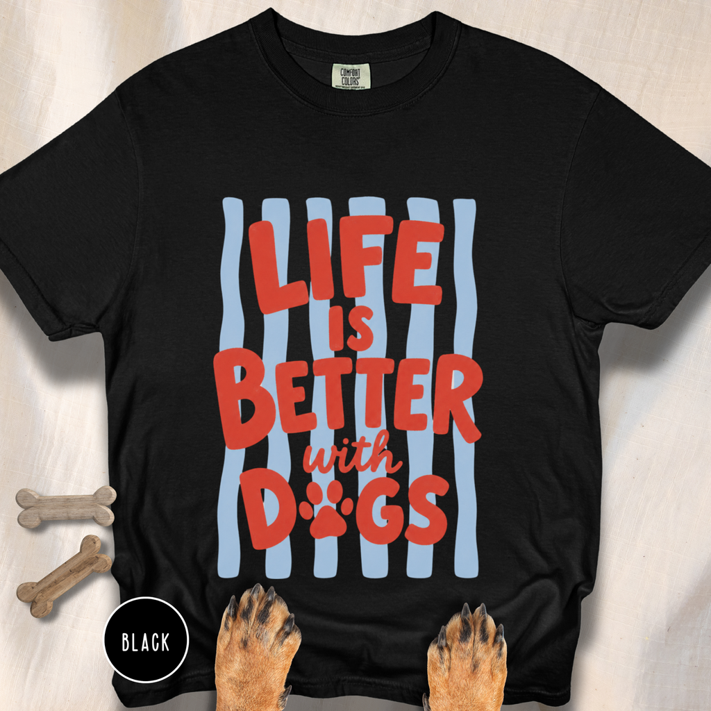 Life is Better with Dogs striped T-shirt