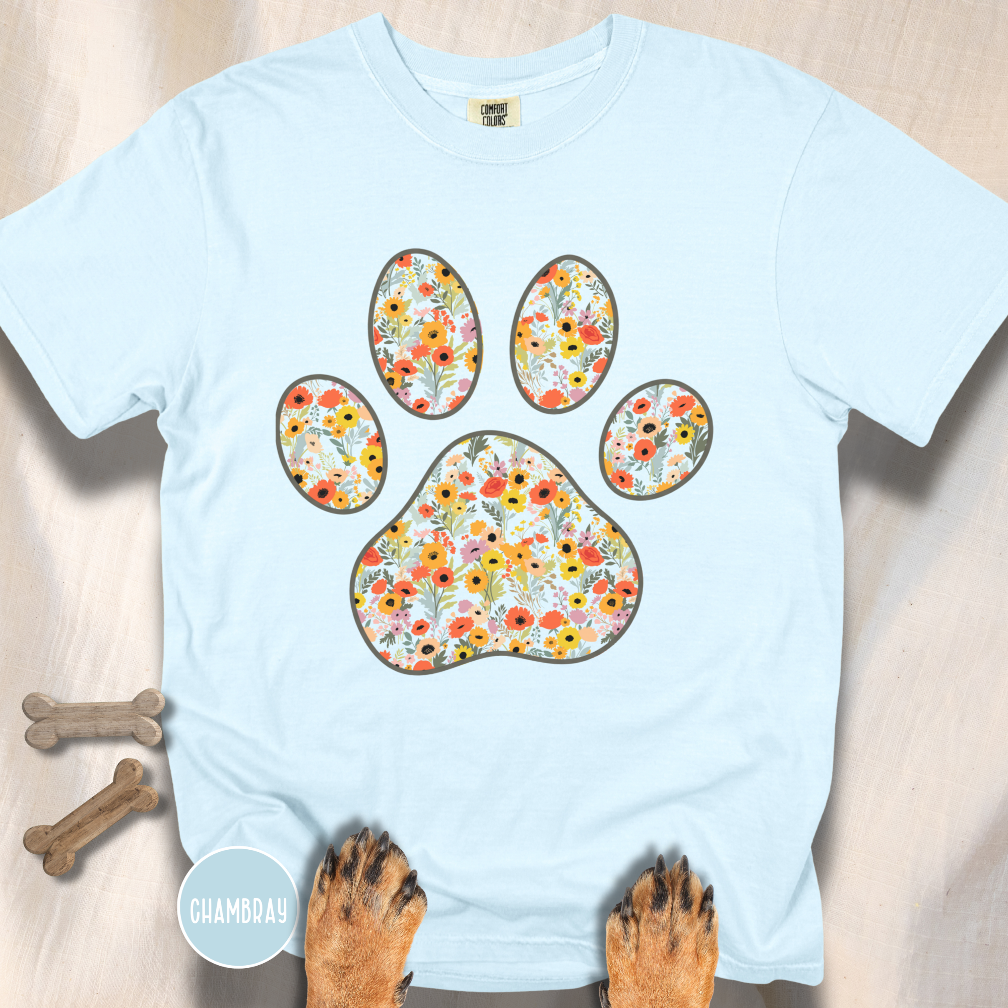 Fall Flowers Dog Paw T-shirt