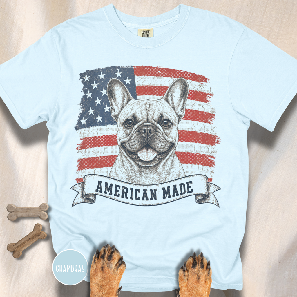 French Bulldog American Made USA flag T-shirt