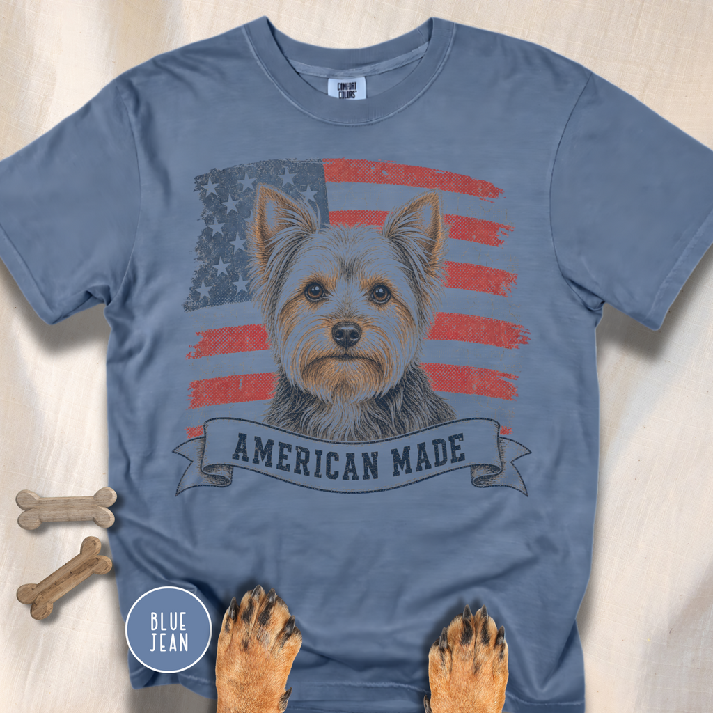 Yorkshire Terrier American Made USA flag T-shirt