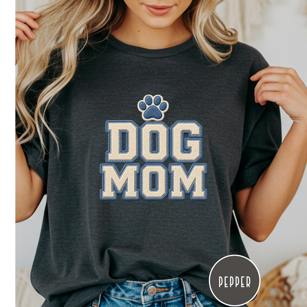 Dog Mom Faux Chenille Varsity T-Shirt