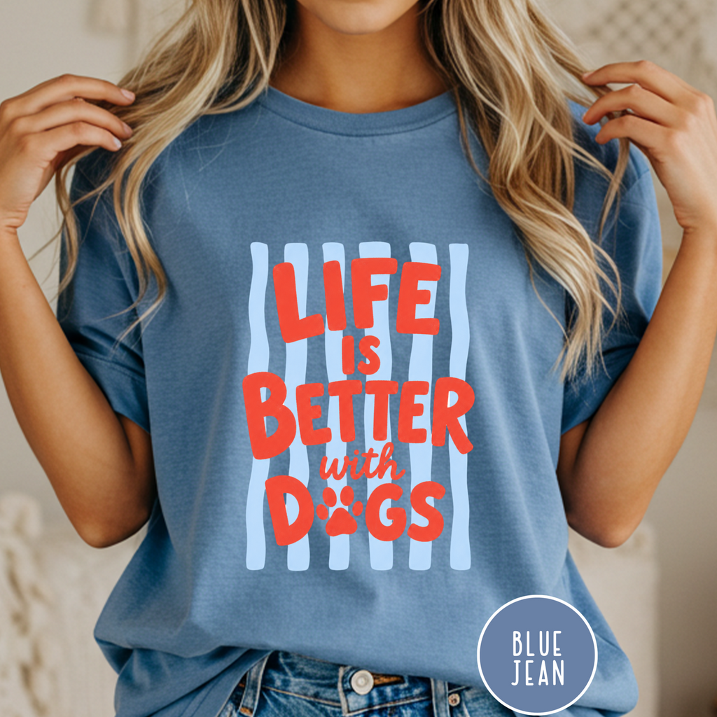 Life is Better with Dogs striped T-shirt
