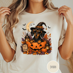 Dachshund in a Jack-o-Lantern T-shirt