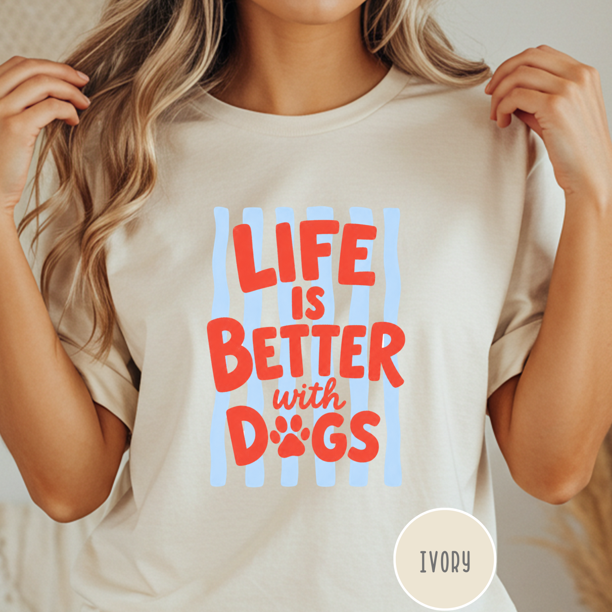 Life is Better with Dogs striped T-shirt