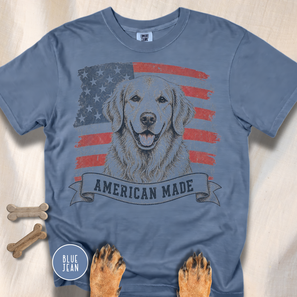 Golden Retriever American Made USA flag T-shirt