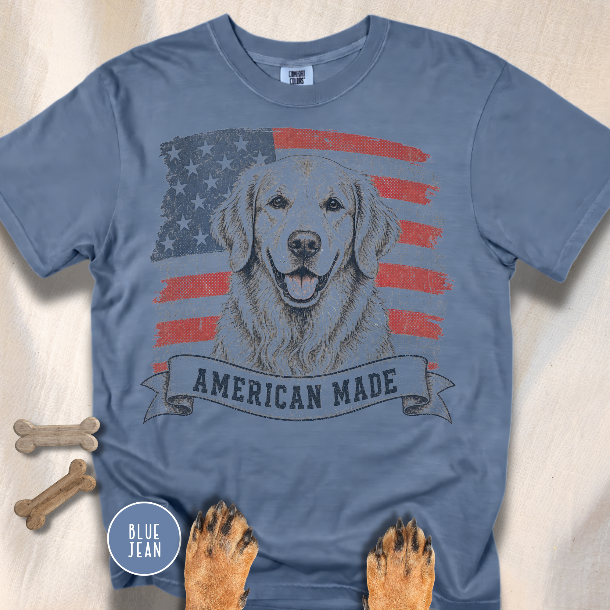 Golden Retriever American Made USA flag T-shirt