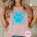 Retro Daisy Grid Paw Print T-shirt