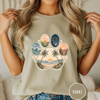 Retro Beach Scene Paw Print T-shirt