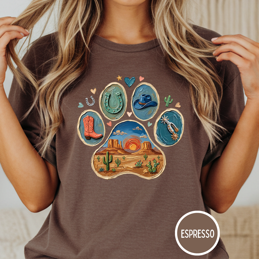 Western Desert Cowboy Paw Print T-Shirt