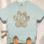 Faux Patchwork Coastal Seashore Dog Paw T-Shirt