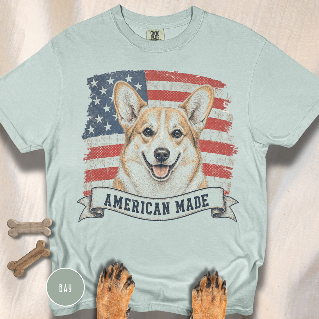 Corgi American Made USA flag T-shirt