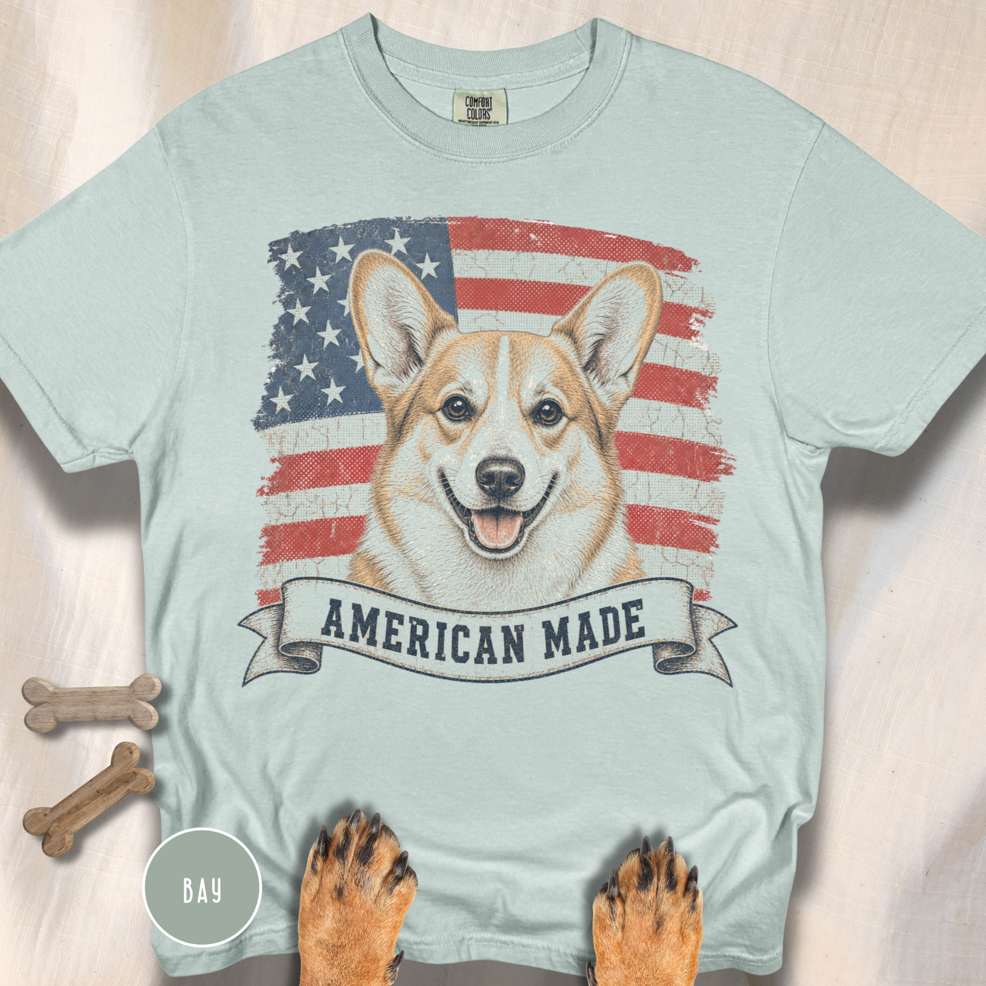 Corgi American Made USA flag T-shirt