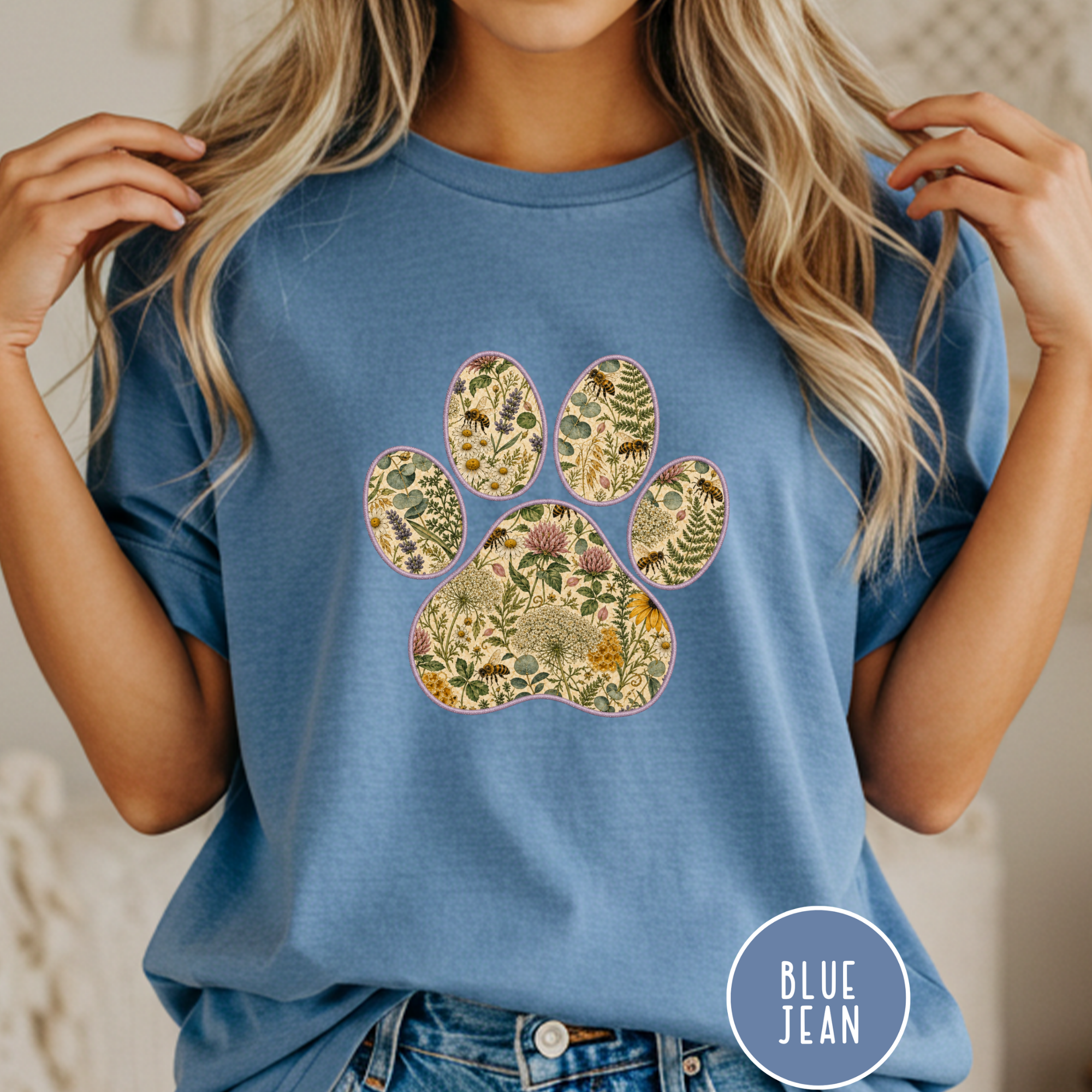 Honey Bee Vintage Botanical Dog Paw T-Shirt