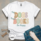 Pet Dogs, Read Books, Be Happy faux patchwork T-Shirt