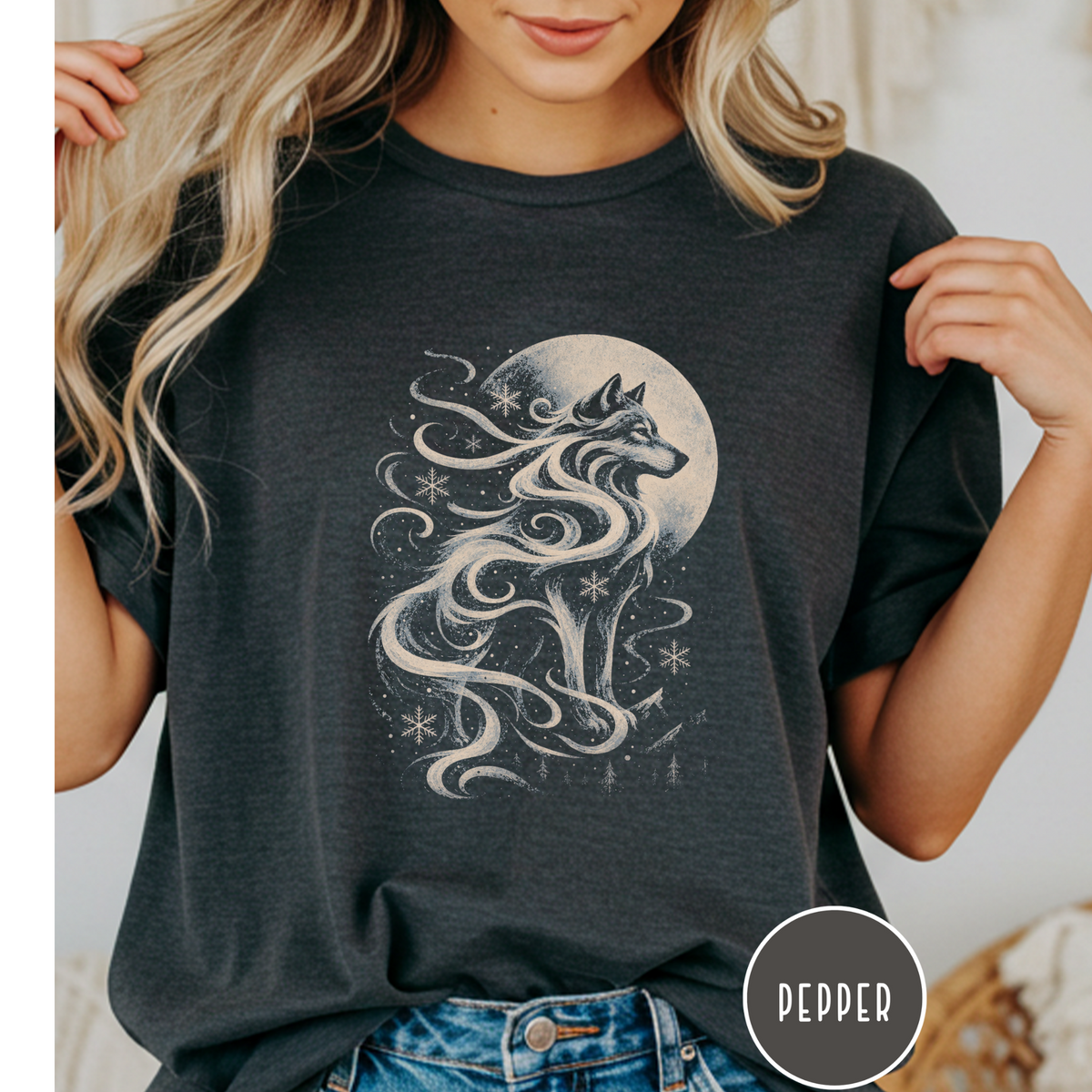 Snow Wolf Under the Moon  T-shirt