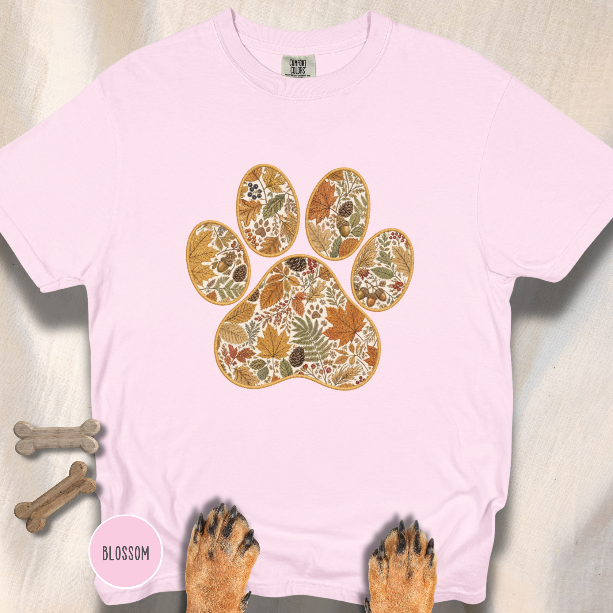 Fall in the Forest Vintage Botanical Dog Paw T-Shirt