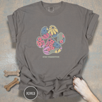 Stay Pawsitive Floral Paw Print T-Shirt