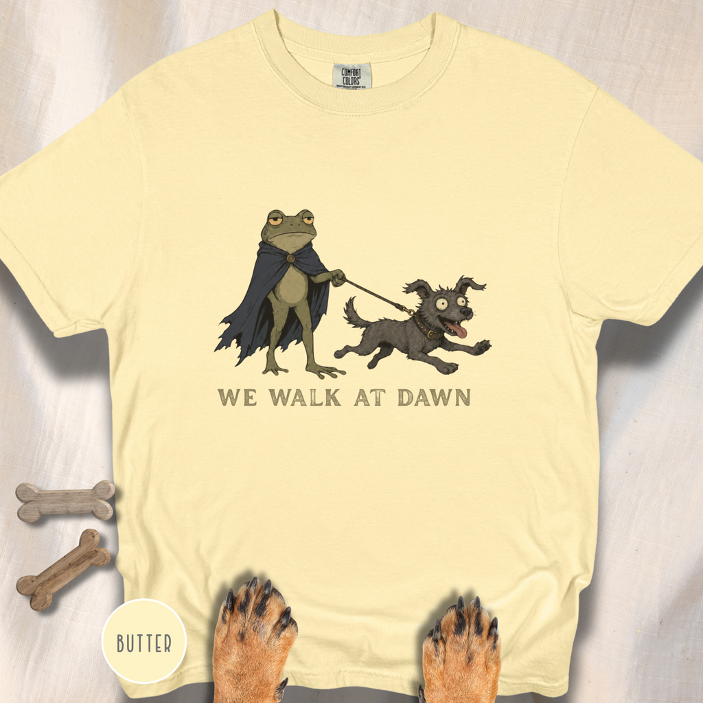 We Walk at Dawn Dog and Frog T-shirt