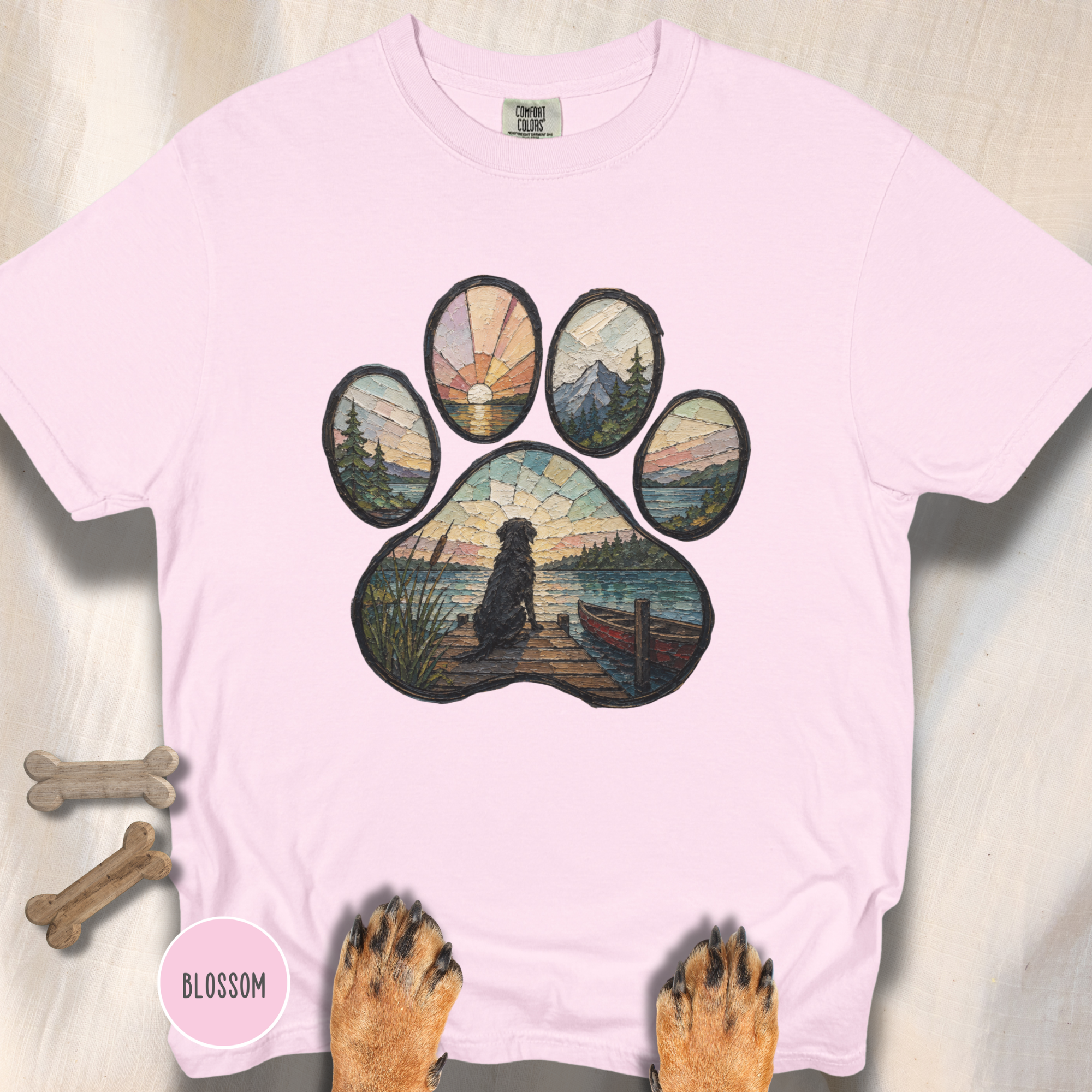 Lake Life Stained Glass Paw Print T-shirt