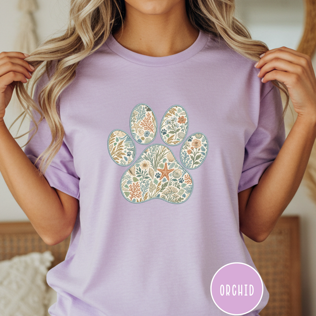 Coastal Seashore Vintage Botanical Dog Paw T-Shirt
