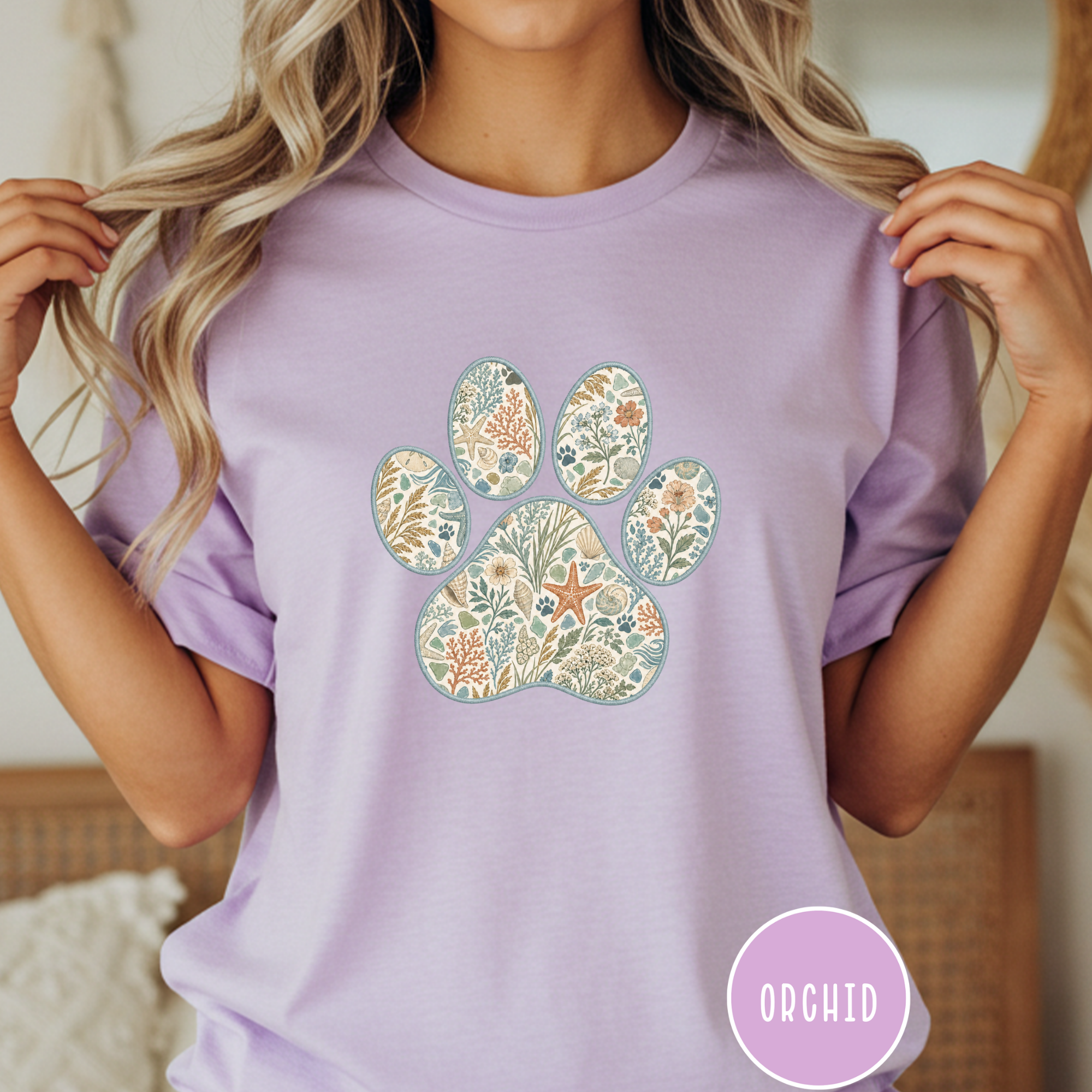 Coastal Seashore Vintage Botanical Dog Paw T-Shirt