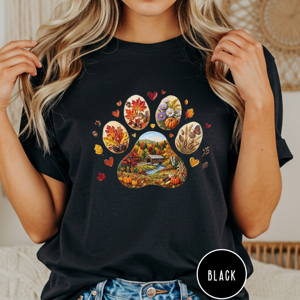 Fall in New England Dog Paw T-shirt