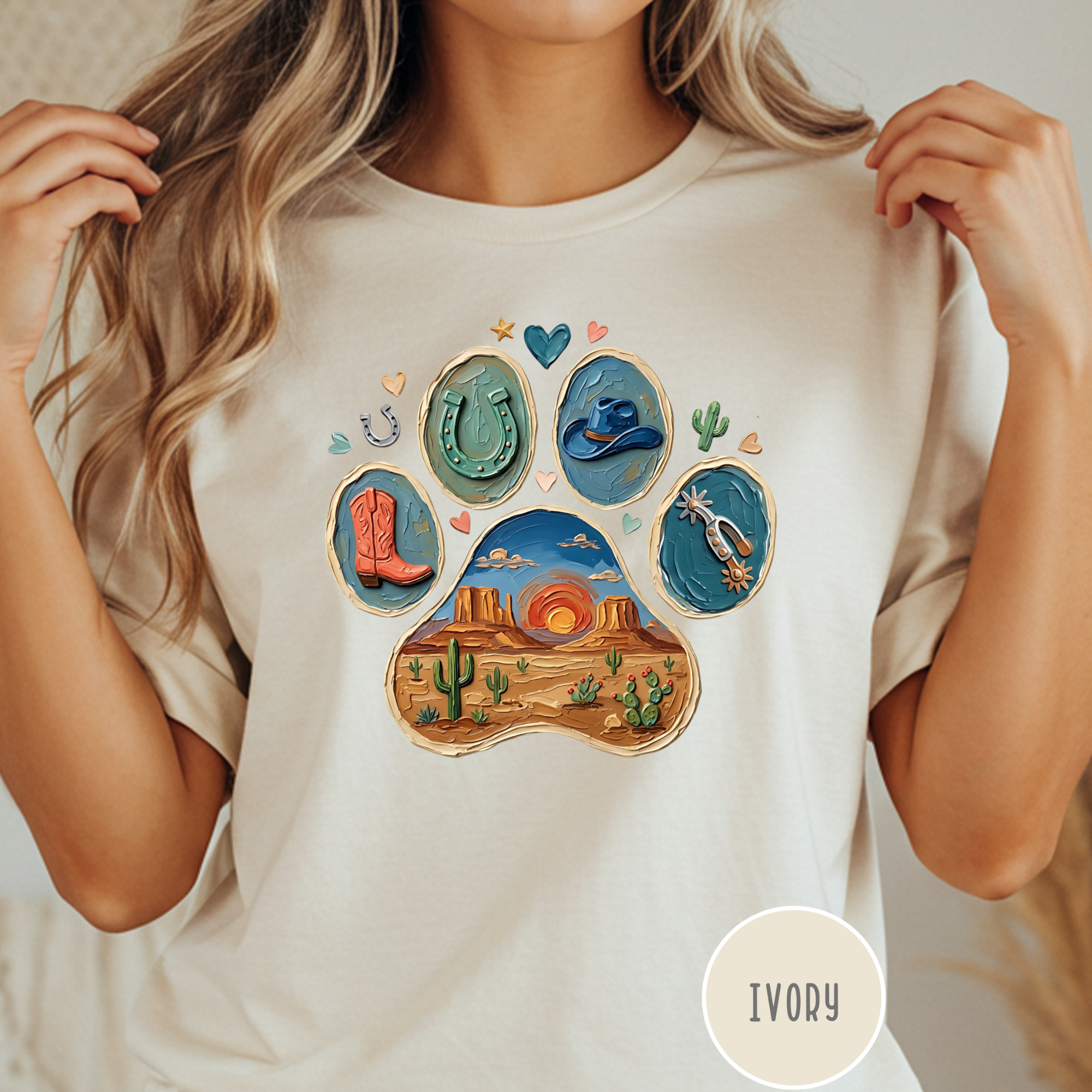 Western Desert Cowboy Paw Print T-Shirt