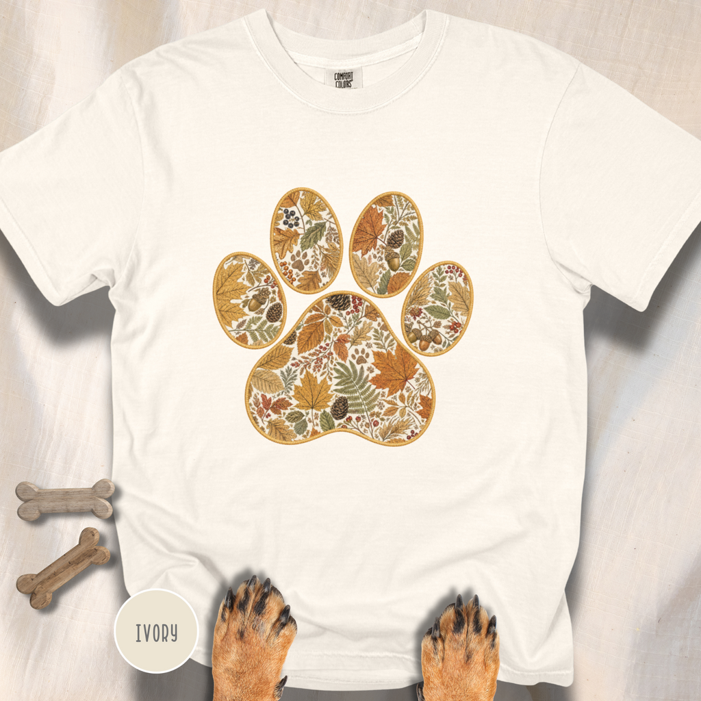Fall in the Forest Vintage Botanical Dog Paw T-Shirt
