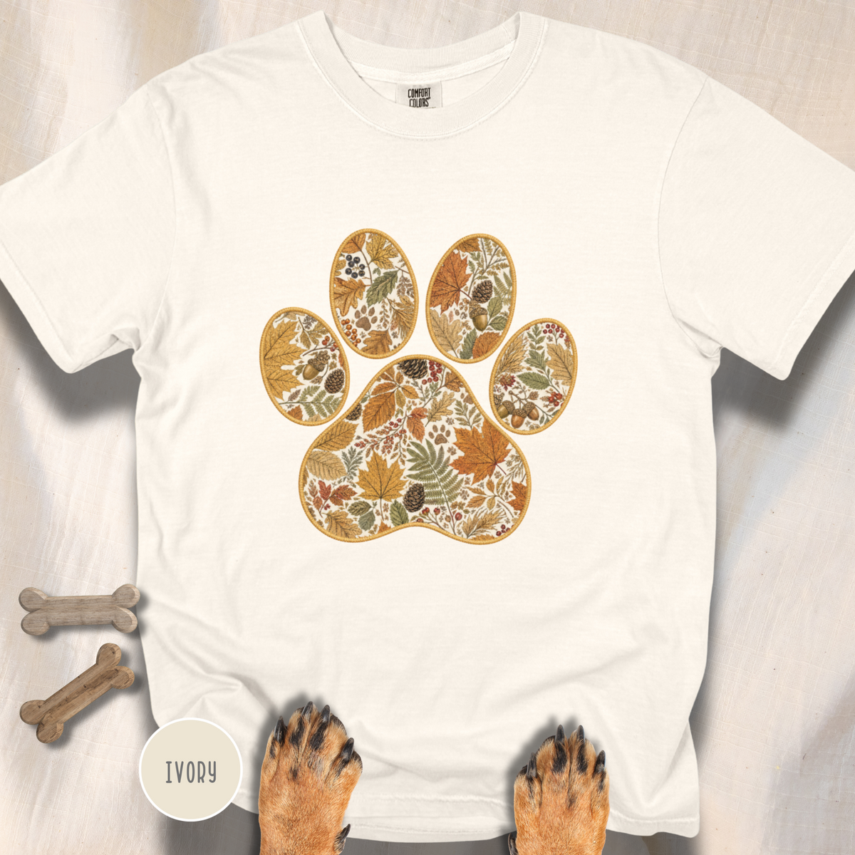 Fall in the Forest Vintage Botanical Dog Paw T-Shirt
