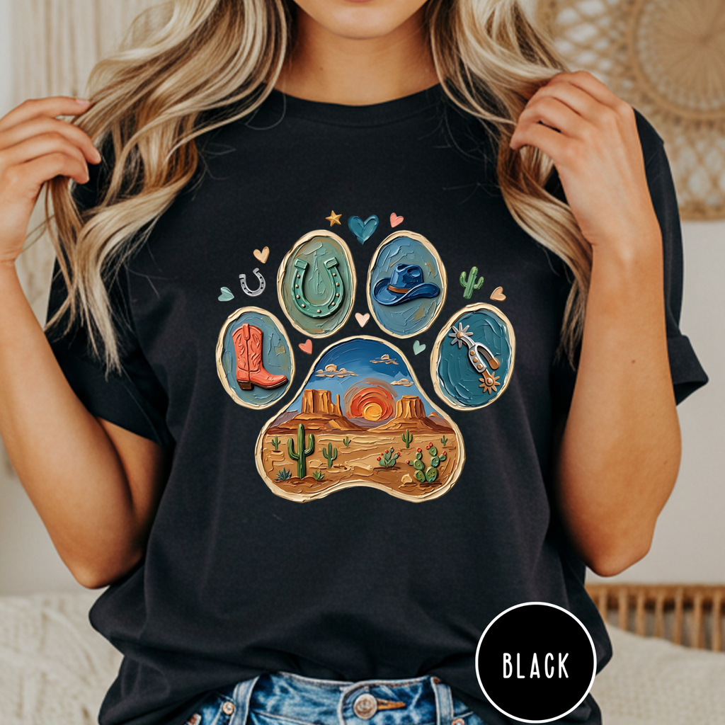 Western Desert Cowboy Paw Print T-Shirt