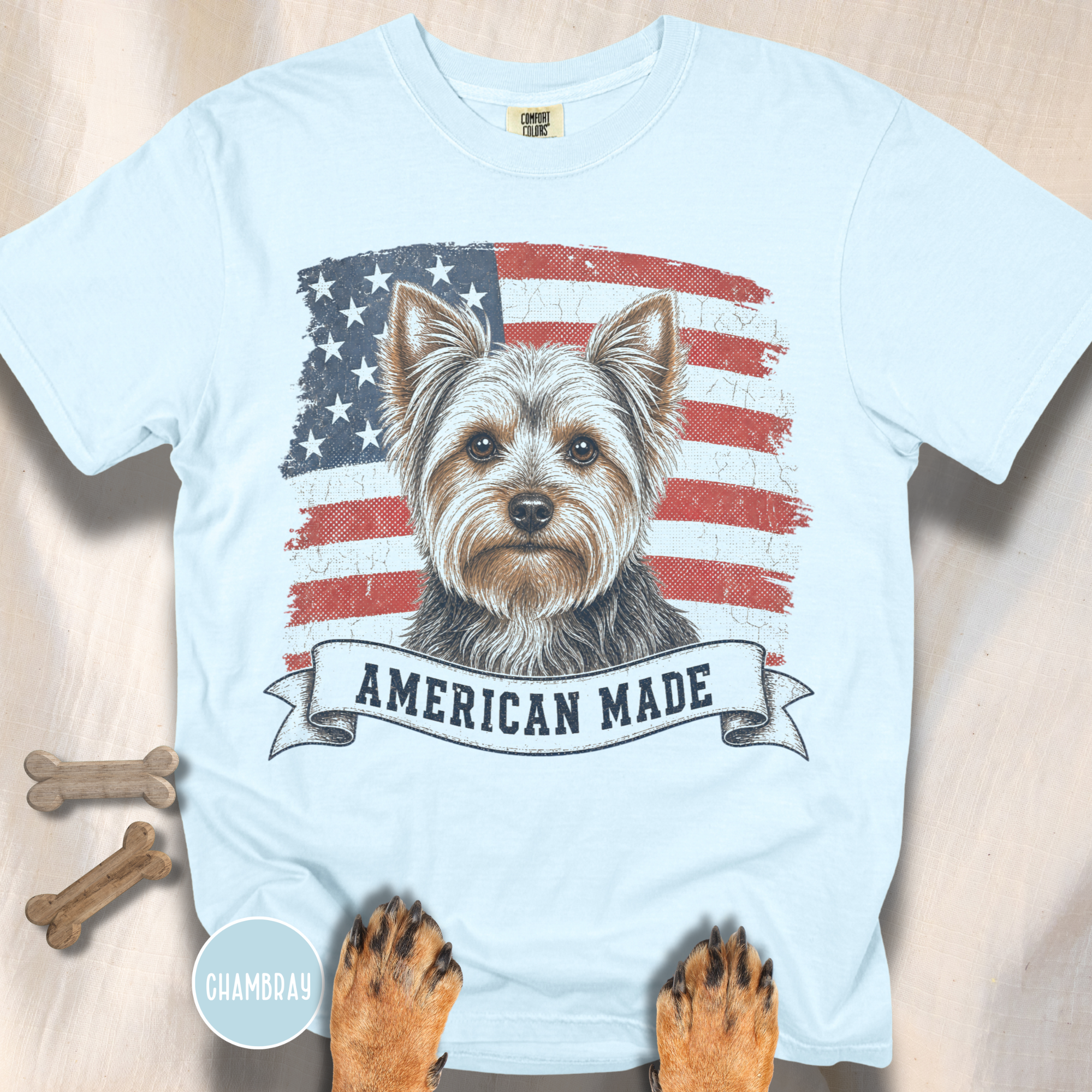 Yorkshire Terrier American Made USA flag T-shirt