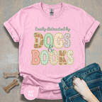 Easily Distracted by Dogs & Books faux patchwork T-Shirt