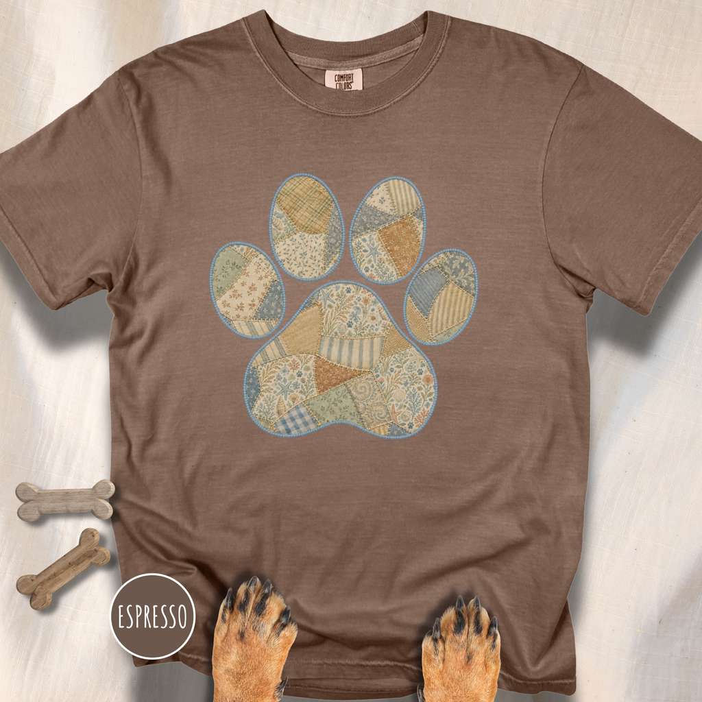 Faux Patchwork Coastal Seashore Dog Paw T-Shirt