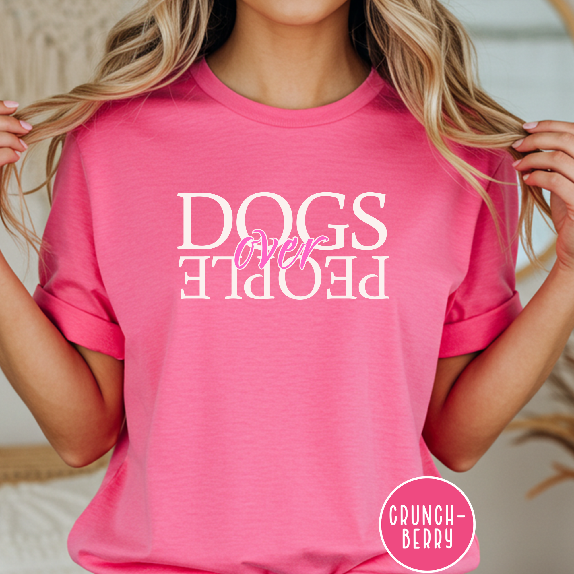 Dogs Over People Cream and Pink T-shirt