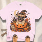 French Bull Dog in a Jack-o-Lantern T-shirt