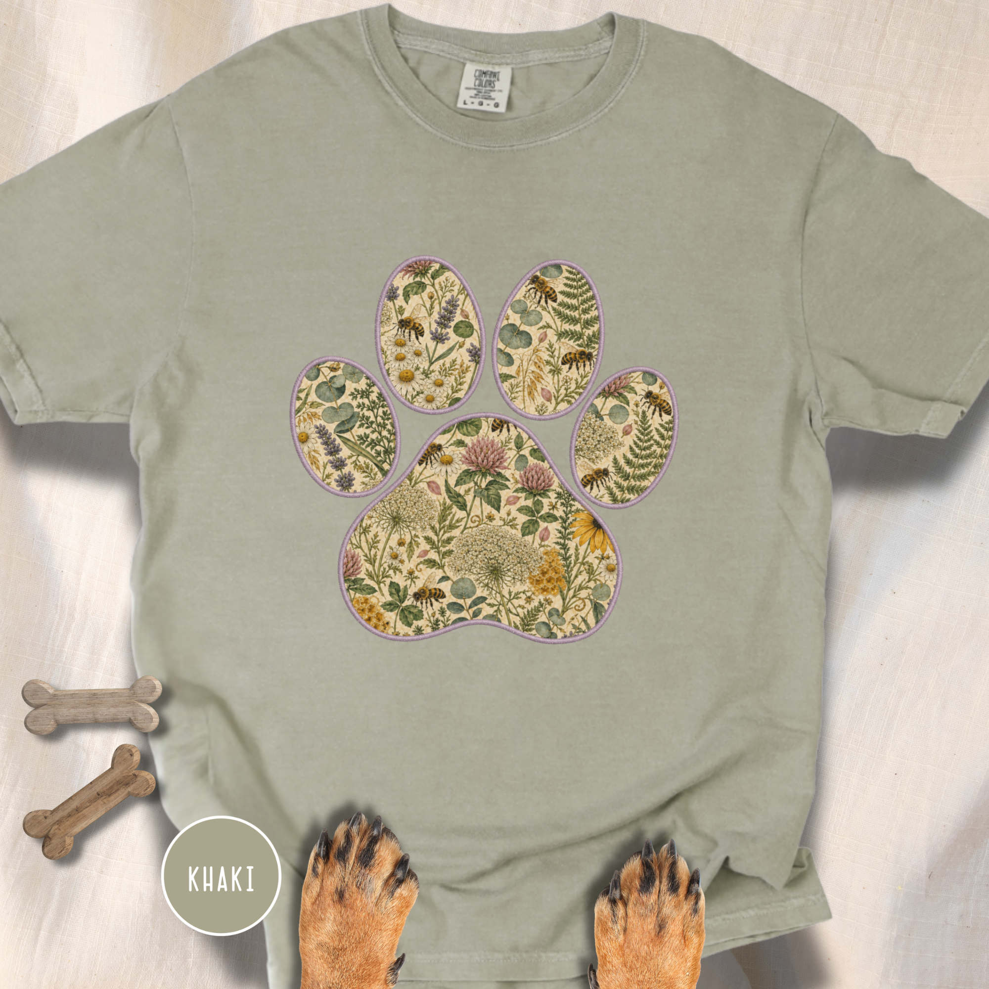 Honey Bee Vintage Botanical Dog Paw T-Shirt