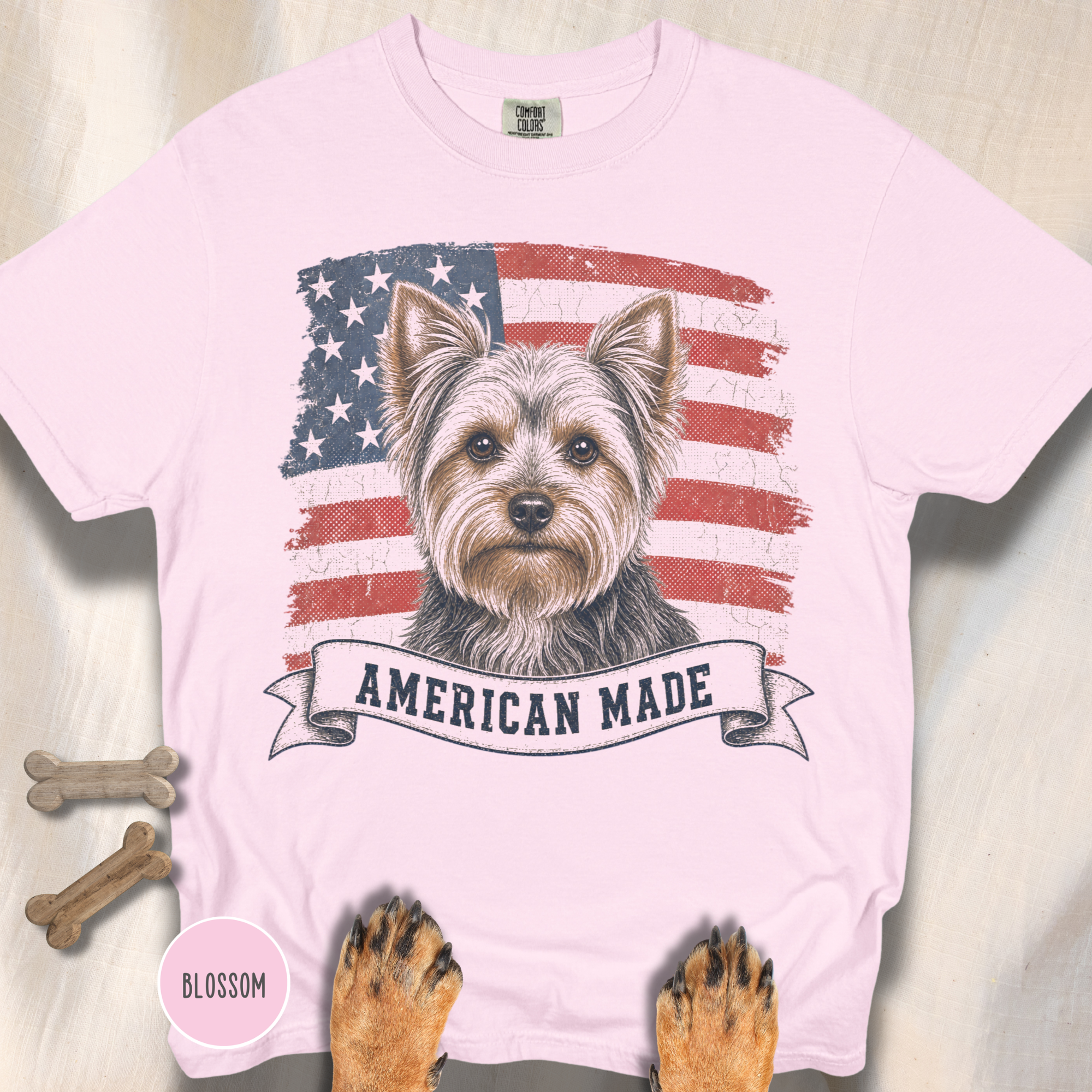 Yorkshire Terrier American Made USA flag T-shirt